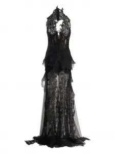 Платье макси с кружевом Ana Radu, черный