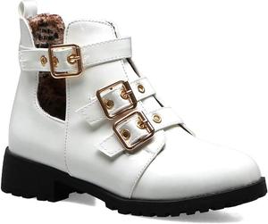 Женские ботильоны VOKLIN с круглым носком, низким каблуком, модной пряжкой, ремешками и молнией, короткие стильные боевые ботинки, White-Velvet Lined