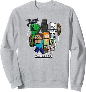 Толстовка с логотипом Minecraft Character Group в виде круга, серая (серый меланж), размер S