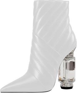 Женские ботильоны FSJ с блестящими кристаллами, высокий каблук, заостренный носок, боковая молния, свадебные и праздничные туфли размер 4-15 US, White