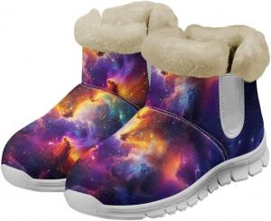 Женские зимние ботинки chaqlin Snow Boots Galaxy, ботинки до щиколотки с нескользящей подошвой, широкие повседневные уличные рабочие ботинки с плоским каблуком, легкие мягкие ботинки с флисовым плюшем, Purple Galaxy