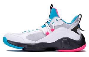 Амортизирующие нескользящие легкие баскетбольные кроссовки мужские высокие белые голубые QIAODAN, ультра голубой