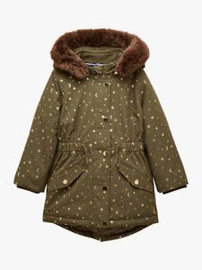 Детская куртка с капюшоном из искусственного меха и звездным принтом waterproof Joules, Khaki