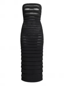 Фактурное платье миди без бретелей Alaia, черный
