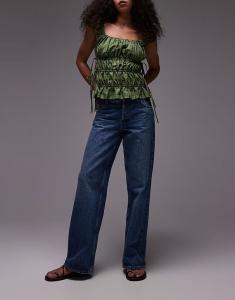 Джинсы Topshop Ember с низкой посадкой и широкими штанинами, средне-синего цвета