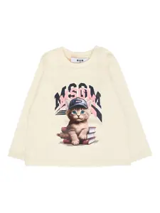 Футболка с длинными рукавами и принтом кота MSGM Kids, нейтральный