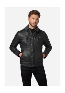 Кожаная куртка 12815 капюшон - байкерская куртка со съемным капюшоном Ricano, черный