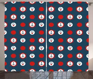 Штора Anchor Rustic от ABAKUHAUS, дизайн Шлем морского корабля, присборенная штора для спальни с петлями и крючками, 280 x 245 см, цвет Темно-синий вермо Abakuhaus