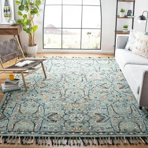 SAFAVIEH Blossom Collection ковер 305 x 427 см Blue/Ivory BLM457M ручной работы премиальная шерсть с кистями для гостиной, столовой, спальни