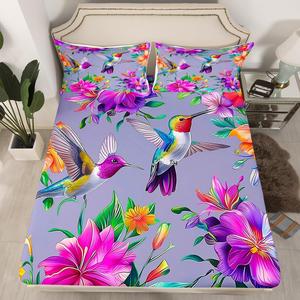 Erosebridal Комплект постельного белья Hummingbird с цветочным принтом для девочек, Red Purple