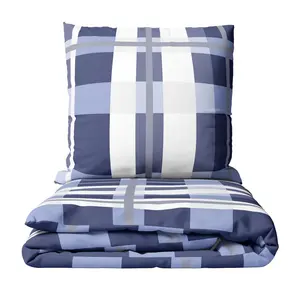 Комплект постельного белья из фланели 135x200 см, цвет синий, серый, в белую полоску, на молнии, 2 предмета leonado vicenti