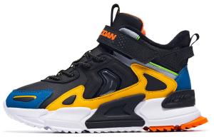 Qiaodan Противоскользящие и износостойкие дышащие детские повседневные туфли черного и желтого цвета для подростков