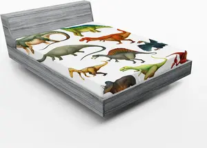 Простыня на резинке ABAKUHAUS Динозавры, коллекция мультфильмов Разные древние животные юрского периода: Млекопитающие, 180 x 200 см, разноцветная Abakuhaus