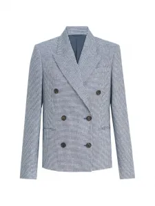 Пиджак из льна и хлопка в елочку с монелли Brunello Cucinelli, синий