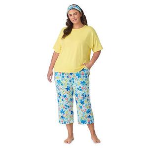 Комплект пижамы Plus size с коротким рукавом и капри Cuddl Duds, Blue Multi Floral