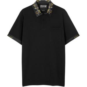 Рубашка поло с джинсовыми деталями barocco VERSACE, черный