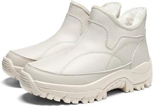 Женские утепленные резиновые ботинки из искусственной кожи с молнией, модные с круглым носком, платформой, защитные, теплые, повседневные снежные ботинки для улицы, альпинизма и путешествий FIFILAPIN, Beige