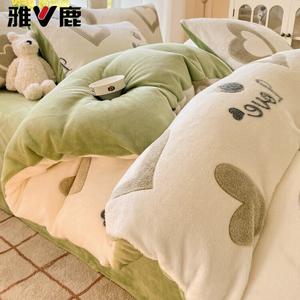 Yalu Пододеяльник 150х200 см, молочный вельвет, утепленный флисом, с сердечками LOVE