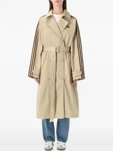 Пальто с поясом в полоску Adidas, бежевый