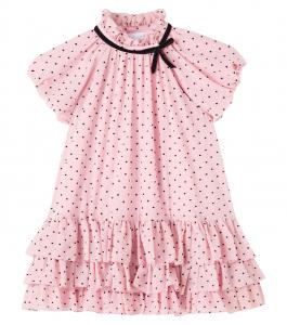 Платье в горох с рюшами и ярусами Monnalisa, Rosa Antico + Nero