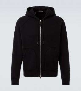 Хлопковый джерси худи на молнии Tom Ford, черный