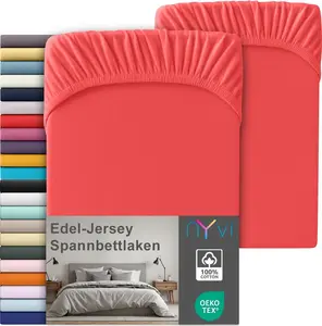 Простыня на резинке Premium Jersey Deluxe для матрасов глубиной до 25 см - 100% суперчесаный хлопок, 140 г/м², эластичная по всему периметру, цвет: красный, размер: 180-200 x 200 см (комплект из 2 шт.) NYVI