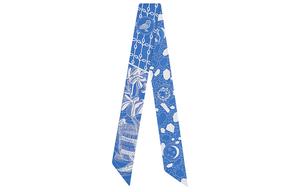 HERMES Шёлковый шарф твилли женский синий с белой надписью, Blue White