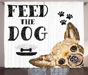 Штора ABAKUHAUS "Собачья лапа в деревенском стиле", "Потяните за собаку и голову", универсальная тесьма для гостиной с петлями и крючками, 280 x 225 см, цвет: белый, песочно-коричневый Abakuhaus