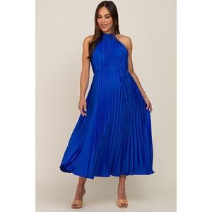 Синее платье-халат с плиссировкой для беременных Pinkblush