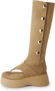 Женские ботильоны на высоком каблуке с открытым носком, платформой и слипонами, модные замшевые летние ботильоны IYZXZYI, Apricot