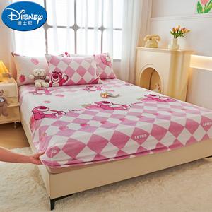 Disney Простыня на резинке 150х200 см и 2 наволочки, молочный велюр с рисунком клубника, Disney