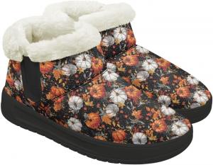 Женские зимние ботинки с меховой подкладкой, утепленные ботинки до щиколотки с памучной стелькой, повседневная зимняя обувь Fuojuvelie, Halloween Pumpkin