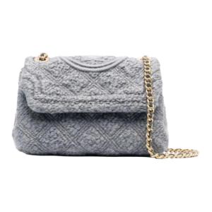 TORY BURCH Сумка через плечо Fleming Fabric с кожаными вставками среднего размера женская серая