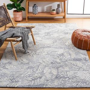 Ковер SAFAVIEH, 183 x 183 см, Glamour Collection - Grey & Ivory, ручной работы, современный ботанический вискозный микс, идеален для помещений с высокой проходимостью в гостиной, спальне (GLM539F)