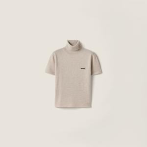 Кашемировый свитер с воротником-стойкой MIU MIU, бежевый