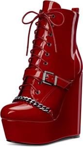 Женские ботильоны Castamere с высокой танкеткой, платформой, круглым носком, шнуровкой и молнией, короткие ботинки с металлической цепочкой, каблук на выпускной 15 см, Wine Red