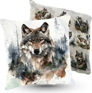 Подушка велюровая PREMIUM с рисунком волчьей стаи, 40x40 см, декоративная с наполнителем, для гостиной, спальни или в подарок, 5made