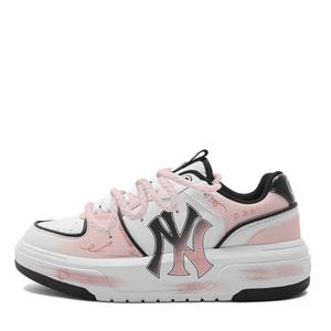 Повседневные кроссовки для скейтбординга с утолщенной подошвой, розовой стелькой и увеличенной высотой, низкие, унисекс, бело-розовые MLB, розовый