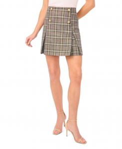 Женская мини-юбка с принцесс-кроем, разрезами и пуговицами CeCe, Dark Olive