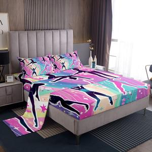 Erosebridal Комплект постельного белья Gymnastics с силуэтом гимнастки и радужным декором для детей и женщин, Purple Black Green