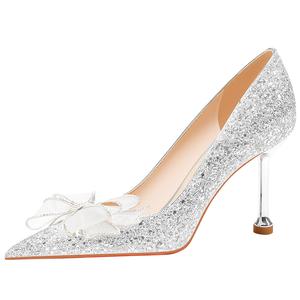 Женские туфли на тонком каблуке, серебристые Lan Miao, Silver
