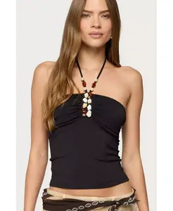 Женский топ-халтер Carmel Bead с рюшами и бусинами Edikted, черный