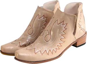 Женские ботильоны Модные этнические вышитые ковбойские ботинки в стиле вестерн для женщин Бохо Винтажная кожа заостренный носок массивный каблук низких ботинок на каждый день Слипоны Платьевые короткие ботинки на Хэллоуин и Рождество Generic, Gold