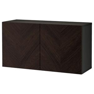 Стеллаж с дверцами BESTÅ IKEA, 120x42x64 см, цвет black-brown hedeviken/dark brown stained oak veneer