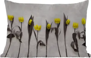Подушка для улицы - Цветы - Тюльпаны - Мрамор - 60 x 40 см - Устойчива к погодным условиям - Подушка для отдыха - Декоративная подушка - Подушка для дома MuchoWow