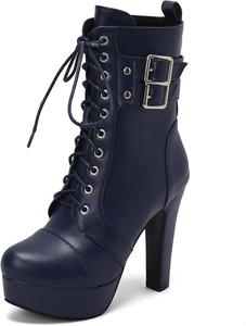 Женские модные ботильоны на блок-каблуке с круглым носком Renessmi, Blue 4