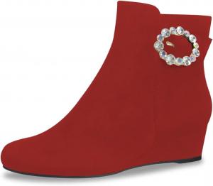 Женские элегантные ботильоны Pazzion с брошью из страз, невысокий каблук на танкетке, молния сбоку, закрытый носок, модная обувь для свиданий и платьев, размер 4-16 US, Red
