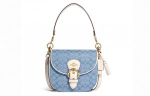 COACH Кроссбод Kleo Canvas с кожаной лямкой средний женский синий монограмма белый