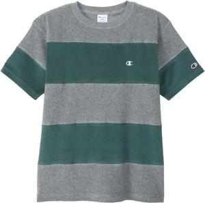 Футболка Champion C3-T302/C3-X360 с коротким рукавом, хлопок, производство США, полосатая футболка, логотип в одну точку, футболка с коротким рукавом и панелью, зеленый