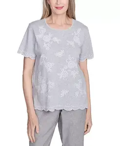 Женская футболка Crystal Springs с вышивкой в виде цветочного принта и круглым вырезом Alfred Dunner, мультиколор